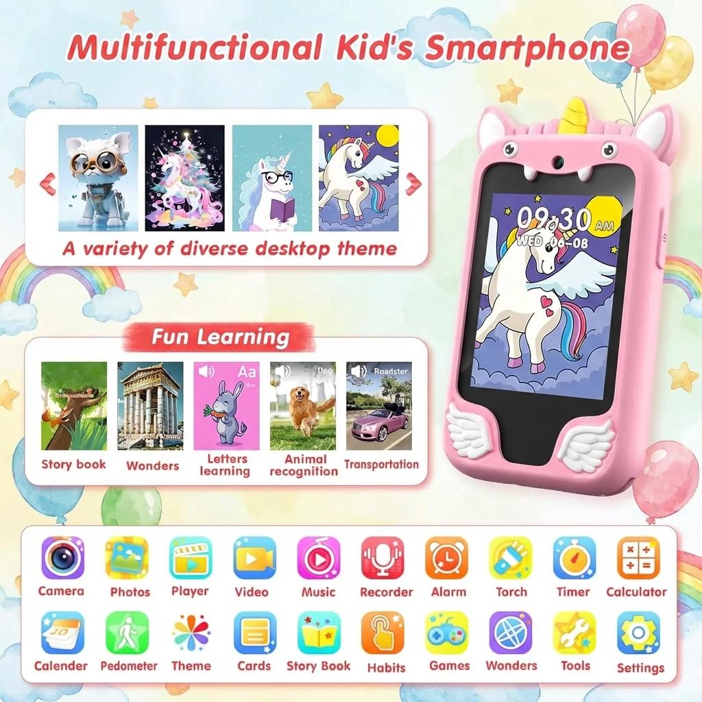 Children Phone Camera Toys Mp3 Music Player 20 Puzzle Games Tooddler Leaning Toys for Girls Boys Birthday Gifts With 8G