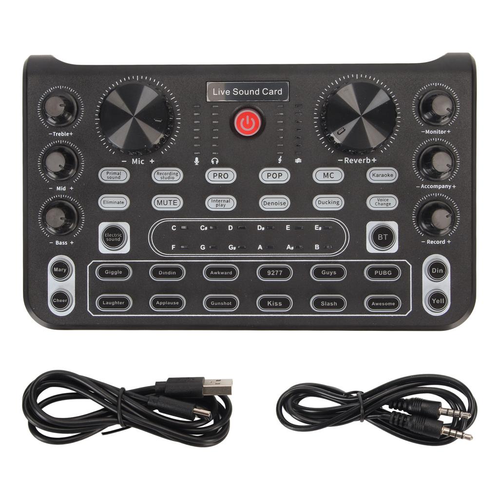 Live Sound Card with Multi Sound Effects Bluetooth Noise Reduction Sound Mixer Board for Mobile Phone Karaoke Broadcast