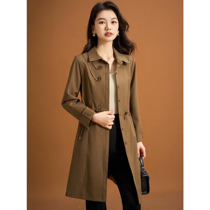 Elegant Embroidered Lapel Trench Coat L