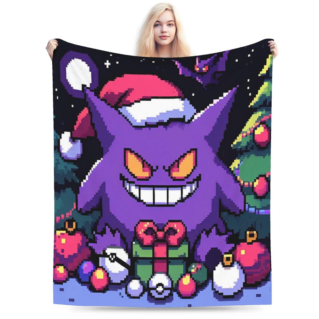 Zabawne pokemonowe Gengar potwór Koc Lekki Cienki Koralowy Polar Pluszowy Wygodny Koc do Rzucania Można Prać w Pralce