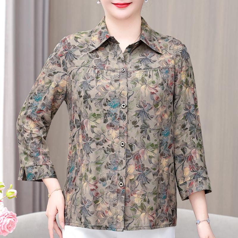 Women's Plus Size Floral Print Blouse – 3/4 Sleeve Button Down Casual Shirt (Sizes XL-6XL) for Middle-Aged Ladies