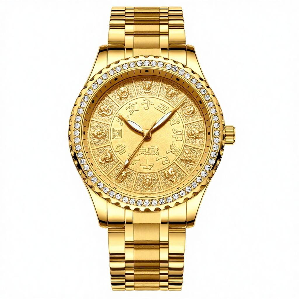 Fngeen S777 Male Luminous Quartz Watch Gold Plated Diamond Dial China Zodiac Men s Gift Watch Waterproof Clock Golden Watches Fngeen S777