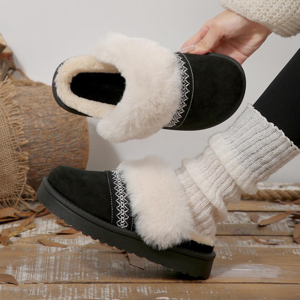 Foreign trade bag head cotton slippers women's 2025 winter new cotton shoes wear flat-bottomed thick-soled plush warm fluffy slippers