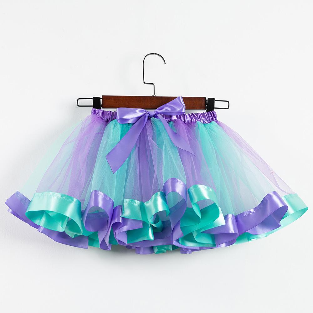 2026 Kids' European & American Rainbow Mesh Dance Tutu Skirt - Lined Half Skirt for Girls
