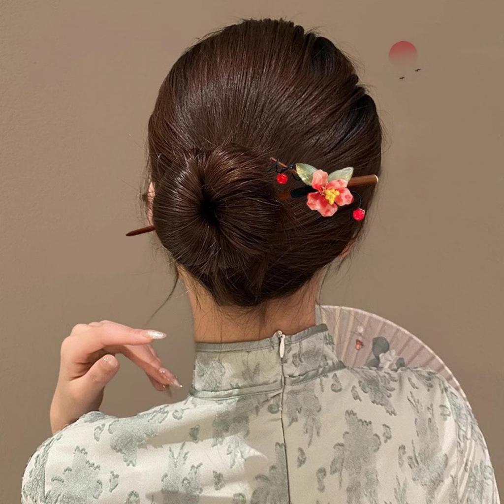 Elegante Bambus-Haarnadel Handgemachter Blumen-Haarstab Für Frauen Mädchen Vintage Chinesischer Stil Hanfu Haaraccessoires Florale Haarspange