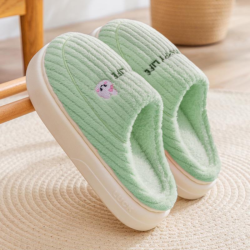 "Warm Furry Cotton Slippers: Non-Slip, Thick-Soled for Men & Women In Autumn/Winter"