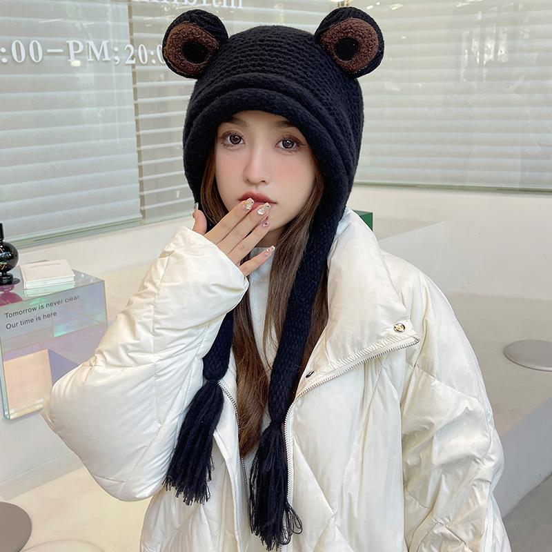 Frog Knitted Wool Hat Women Winter Cute Ear Bag Head Cover Cuckold Ear Protection Warm Ear Cup Autumn and Winter Students