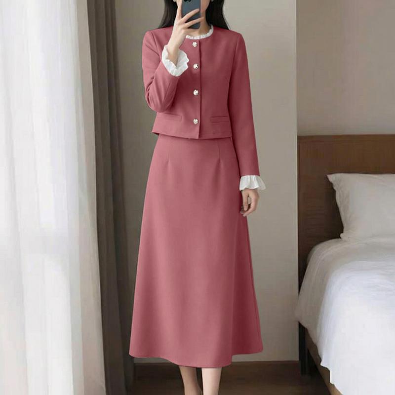 ZANZEA Damen Langarmbluse und Röcke Lässige zweiteilige Anzugsets