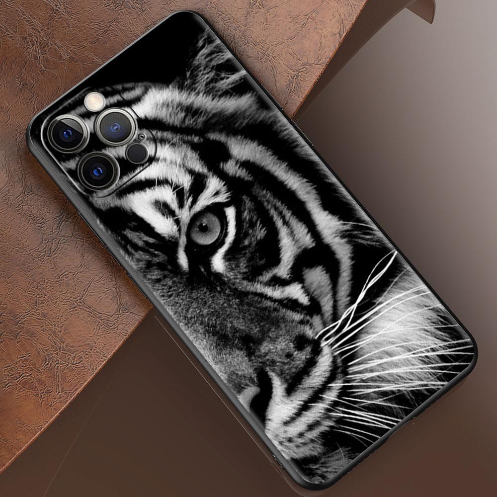 Phone Case for Apple iPhone 14 15 11 12 13 Pro Max XR X 7 8 Plus XS Black Soft Cover SE 2020 Coque Lion Tiger Animal Bumper