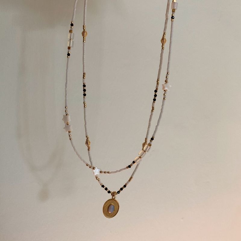 French Ethnic Style Color Stone Beaded Fashion Retro Style Easiest for Match Sense Necklace Clavicle Necklace for Women
