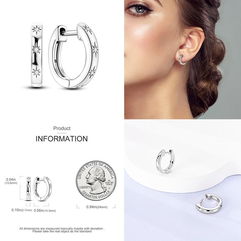 Fashion 925 Silver Luminous Shell Earrings For Women Pave CZ Heart Shape Star Moon Hoop Earrings Engagement Wedding Jewelry