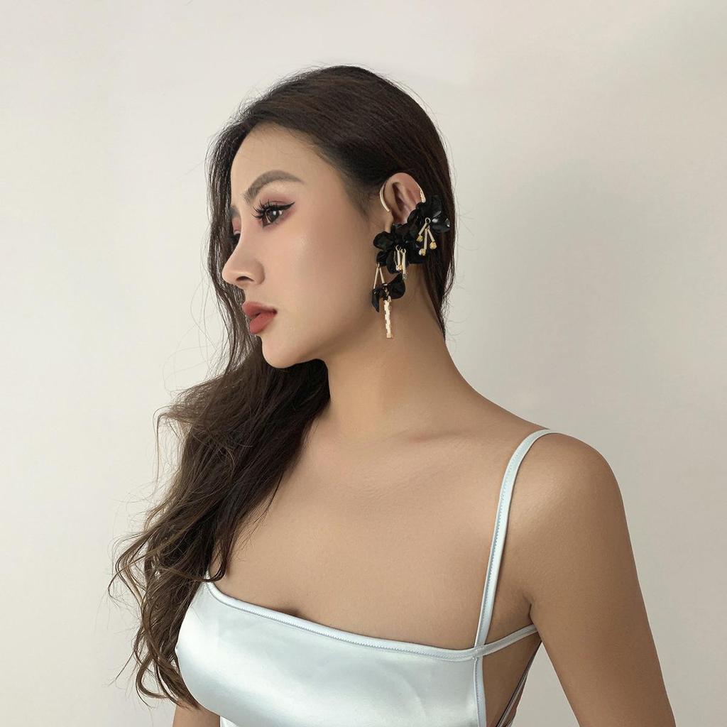 Barevný třásňový květinový jednotlivý ušní cuff - Design Elfí květiny