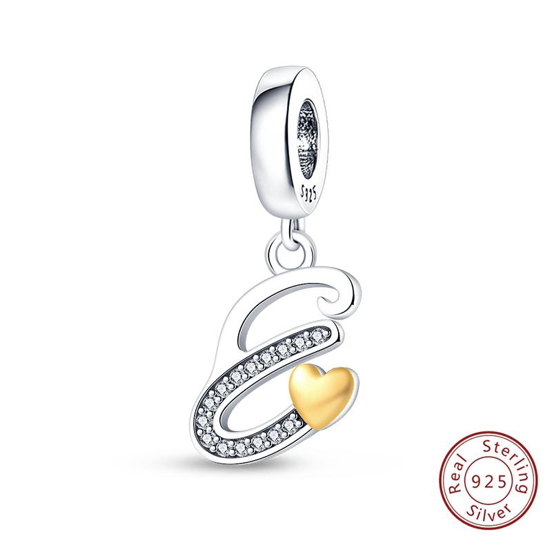 Classic Copper 26 Gold Color Heart Zircon Letter A-Z Charms Beads Fit Original Bracelets Diy Birthday Jewelry Gift