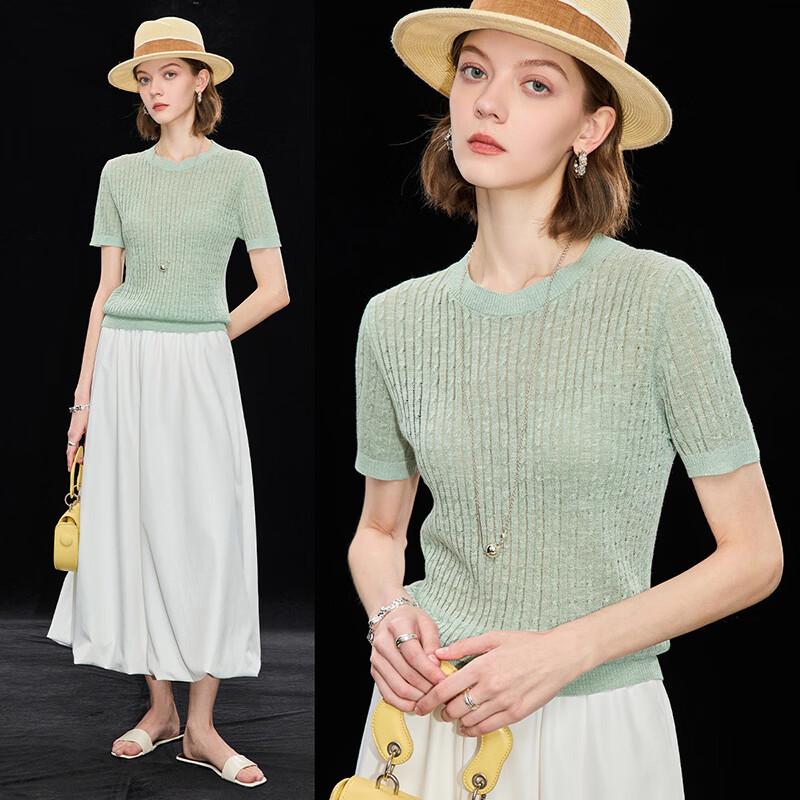 Women s Linen Blend Twist Knit T-shirt L светло-зеленый