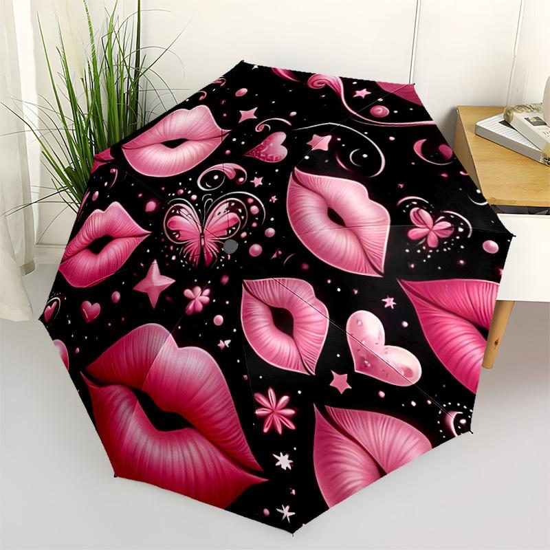 1pc Lips Butterfly Heart Automatic Umbrella Portable Home Essential Umbrella, Iron Umbrella Structure Suitable for All Seasons yy251123197