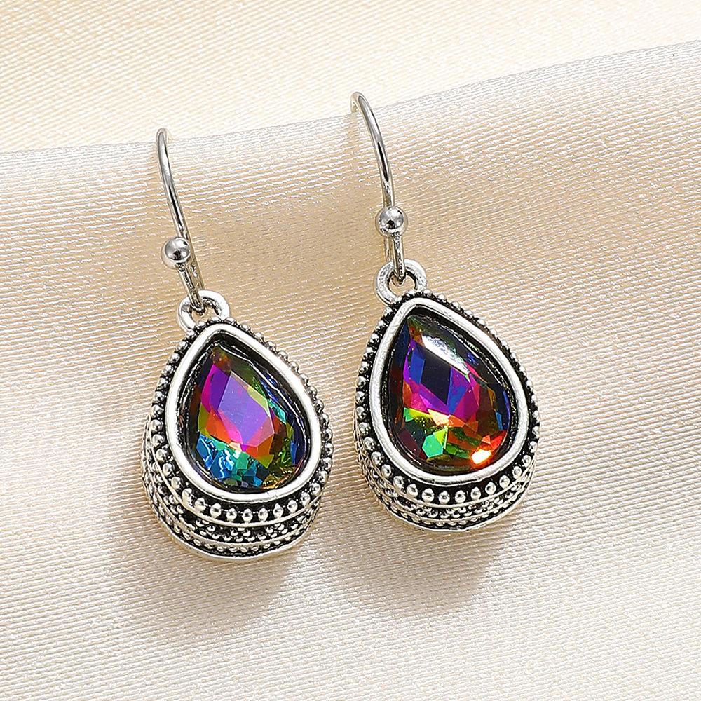 New retro colored water drop crystal earrings, bright and versatile women's earrings, popular temperament earrings wholesale