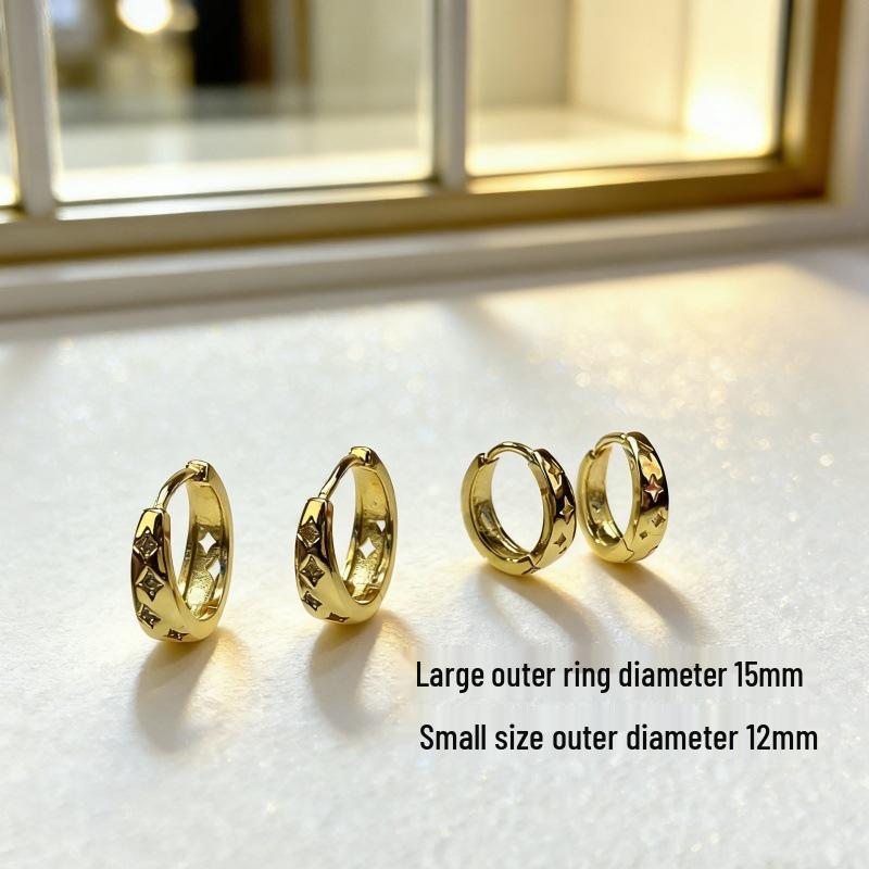 18K Gold Star Sparkling Hoop Earrings with Zirconia Clips