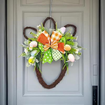 Easter Egg Wreath Wall Hanging Ornament with Bowknot Rattan Artificial Garland Spring for