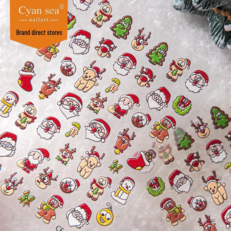 Cyansea Christmas 3D Cartoon Nail Stickers - Santa Claus & Tree Design
