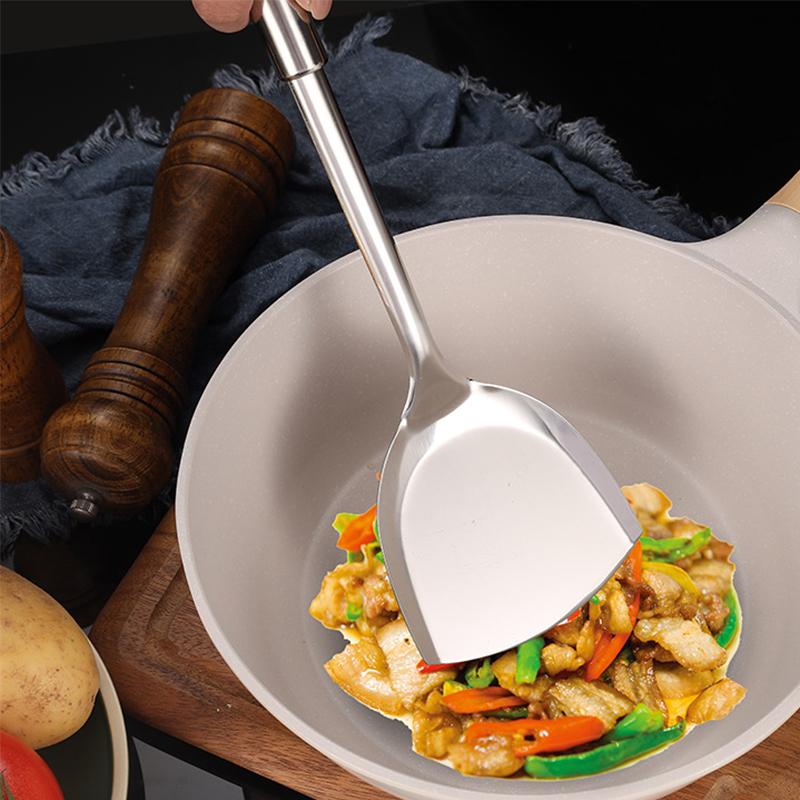 4 Pcs Durable Stainless Steel Wok Spatula Long Handle Kitchen Gadgets Kitchen Cooking Utensil Set Rice Spoon Ladle Cooking Tools