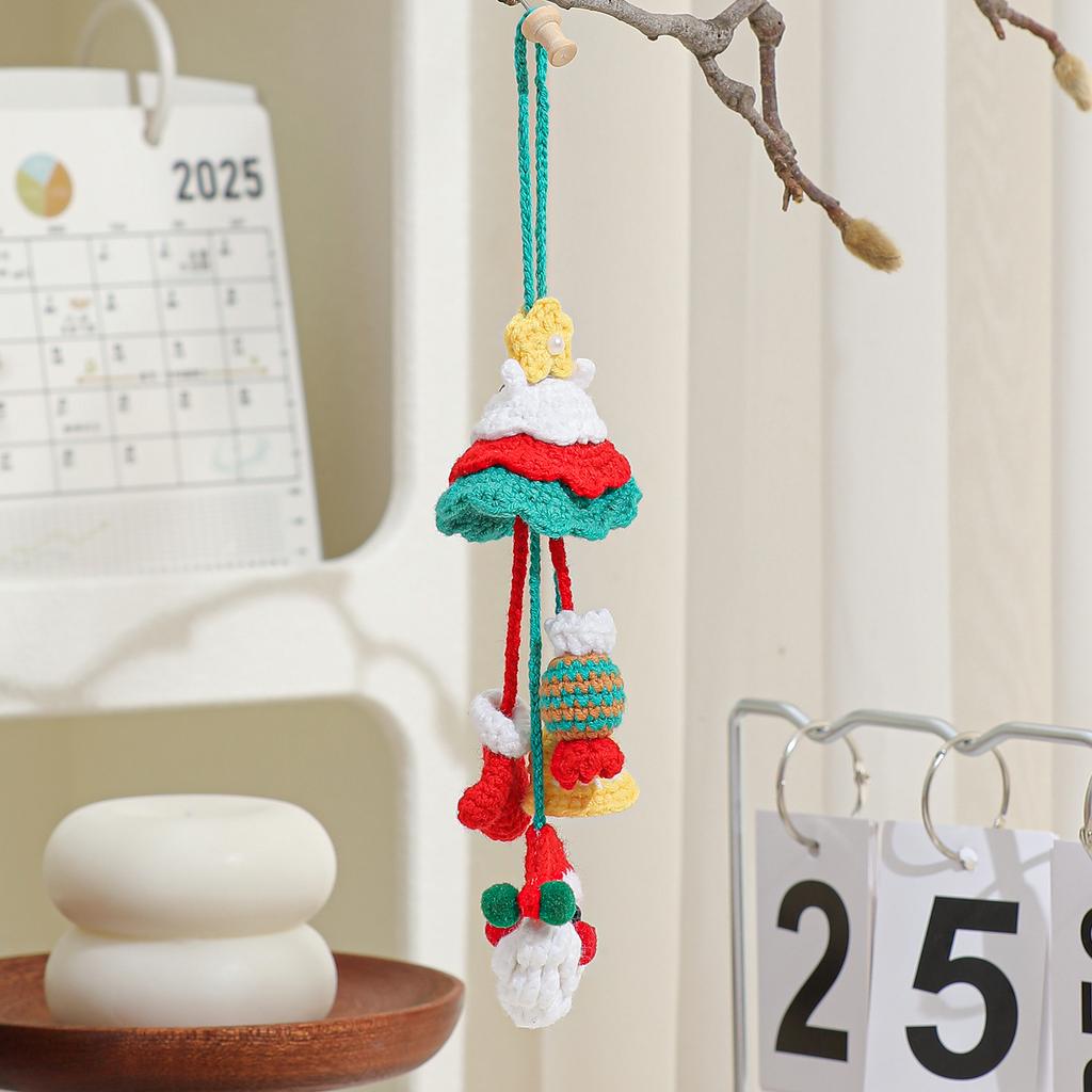 Plush Christmas Pendant Wool Crocheted Christmas Tree Small Ornaments Christmas Decoration Car Pendant