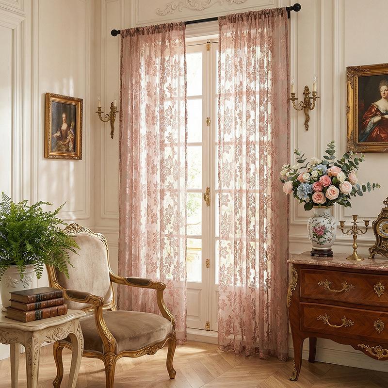 American Flower Lace Translucent Curtain Window Screen Finished Pastoral Small Fresh Bedroom Living Room Balcony