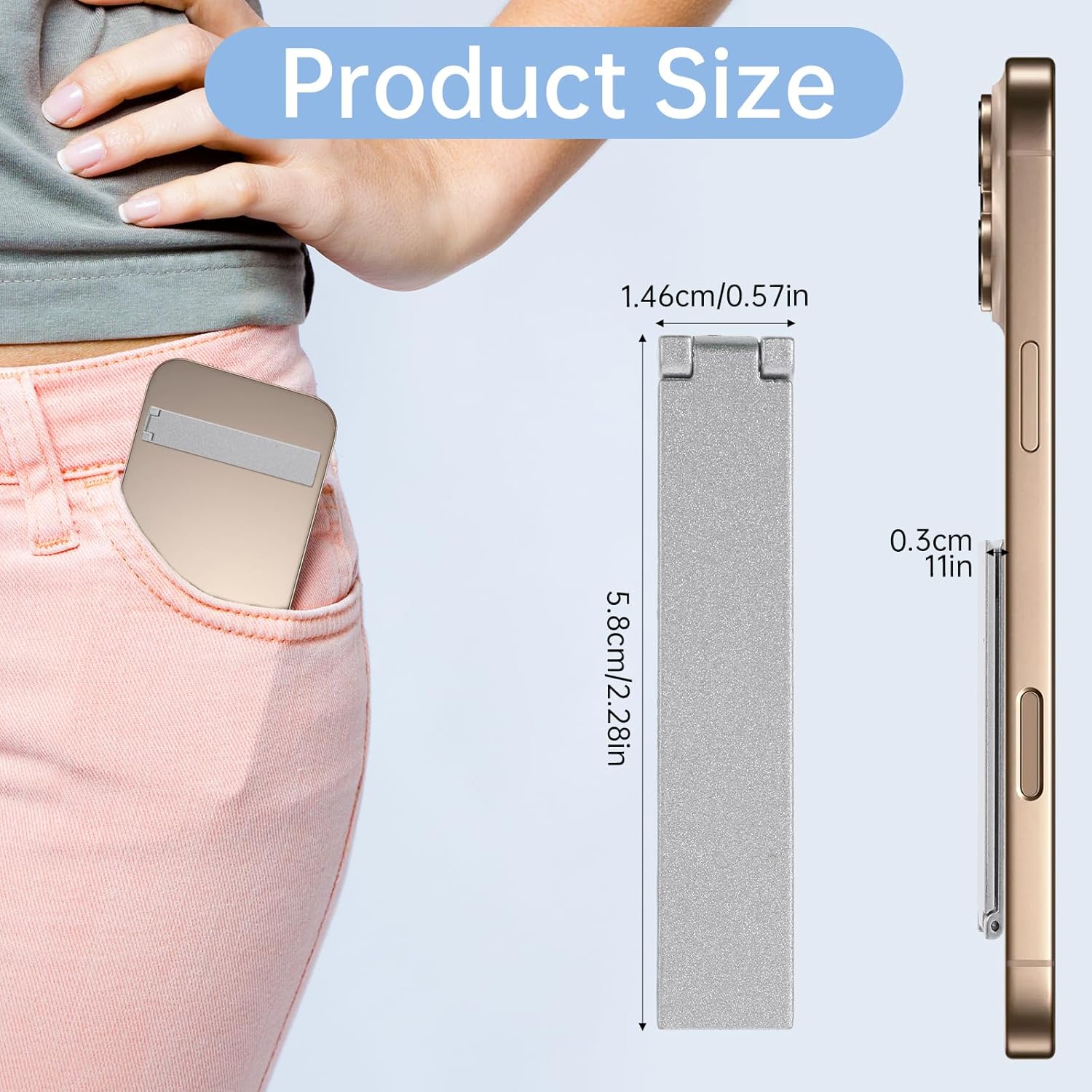 2 Pack Cell Phone Kickstand, Ultra-Thin Kickstand for Phone Case, Adjustable Metal Phone Kick Stand Stick On, Foldable Phone Holder for Mobile Phones