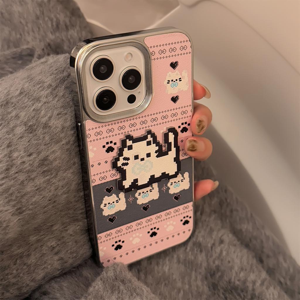 Fair Isle Cartoon Apple 16 Mobile Phone Case 17promax Leather 15 Suitable for IPhone13 Electroplated Hard 11 Couple Style