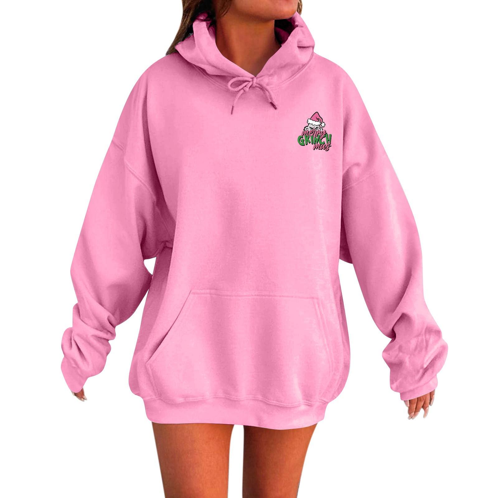 

Женская модная повседневная свободная толстовка с длинным рукавом и принтом XXL розовый