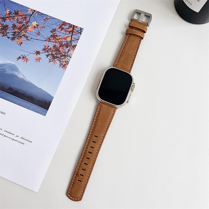 2024 Apple Watch Leather Strap - Compatible with iWatch Series 98, Fashionable Wide Genuine Leather