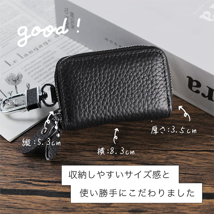 KNUTe Damen Doppeltes Smart Key Case, Platz für 2 Schlüssel, Echtes Leder, Beidseitig, Niedlich, Gedämpfte Farbe, Narbiges Leder, Reißverschlussabdeckung, Karabiner