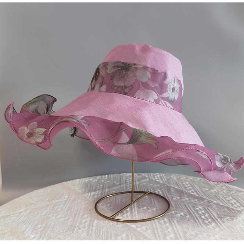 Double-sided mom hat fashion wave along beach hat ladies summer outdoor sun protection cotton and linen foreign gas bucket hat