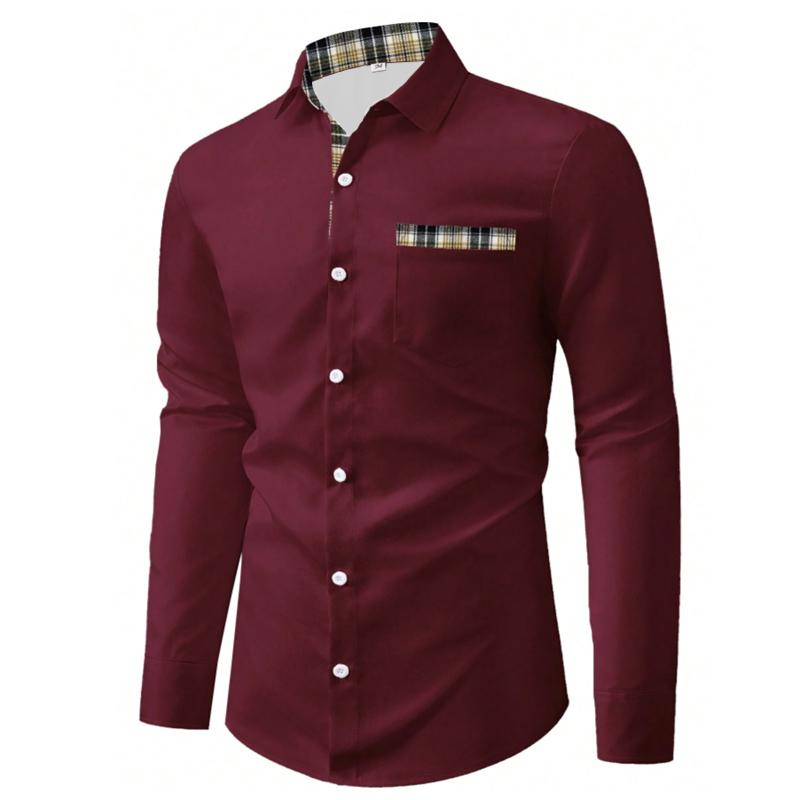Jaro Podzim Pánská Košile s Dlouhým Rukávem a Klopou Kostkovaná Prošívaná Kardigan Košile Topy Pánská Business Casual Košile