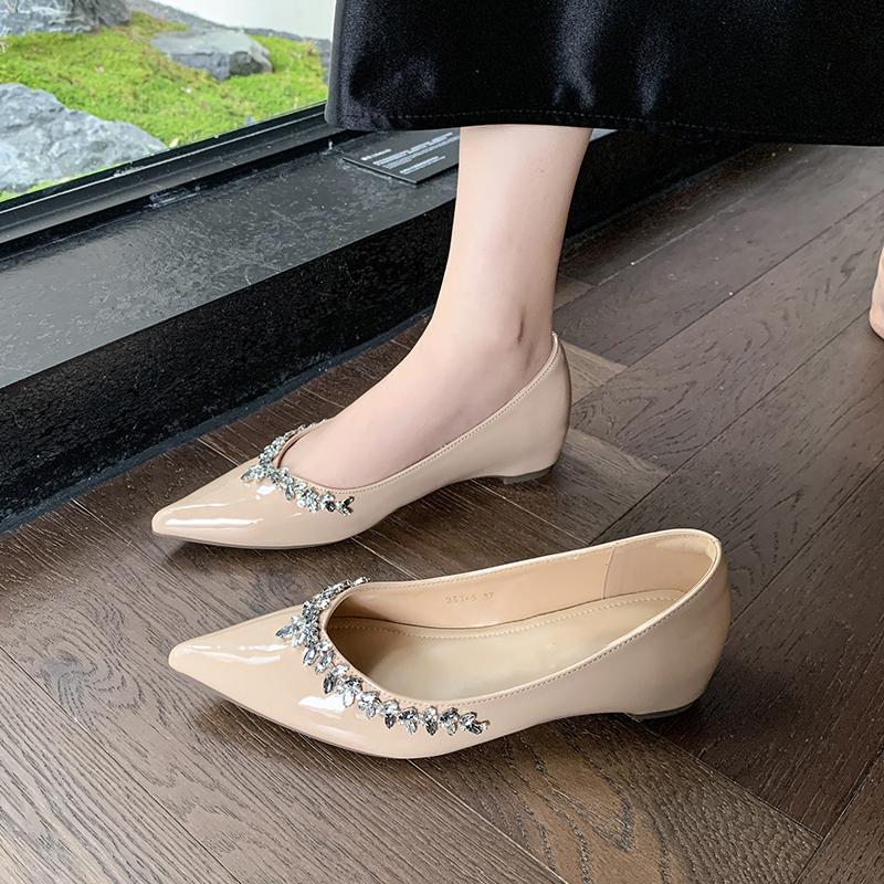 Fashion Aphixta Luxury Flats Woman Shoes Black Slip On Pointed Toe Women Sexy Casual Women Shoes Flats Elegant Female Rhinestone Loafer