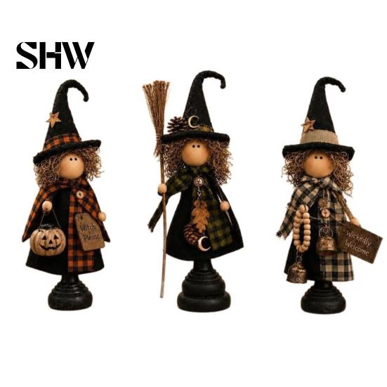 Vintage Halloween Party Supplies Rustic Witch Resin Figurine, Fall Tabletop Decor, Farmhouse Indoor Mantelpiece Ornaments Statue for Mantel