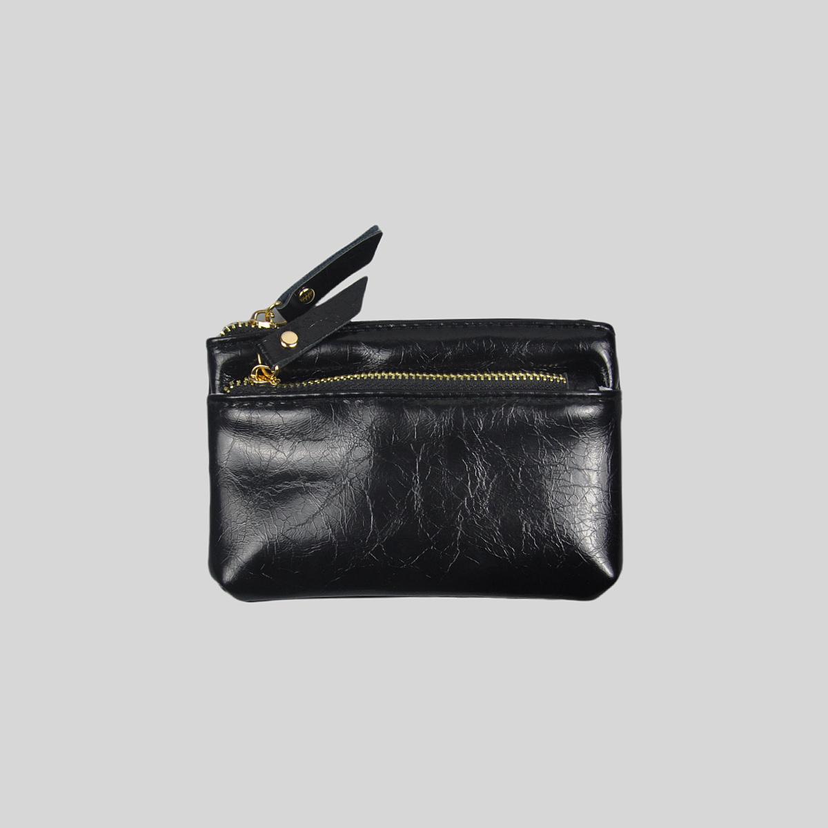 

Женский маленький кошелек из искусственной кожи - Кракле, Держатель для карт и ключей, Кошелек для монет 13.5*9*1CM чёрный