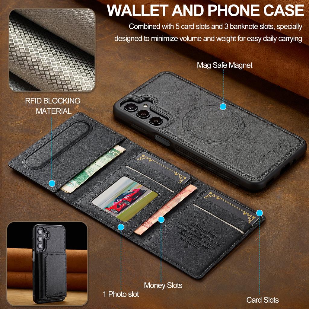 For Samsung Galaxy A16 4G/5G Magnetic Phone Case Leather Back Cover with Detachable Card Holder