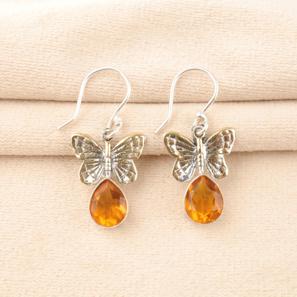 Citrine Gemstone 925 Sterling Silver Jewelry Handmade Drop/Dangle Earrings 1.3" EE-155-12