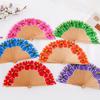 Chinese Style Wooden Folding Fan Hand-Painted Pattern Handheld Fan Ancient Flower Fan  Women Use