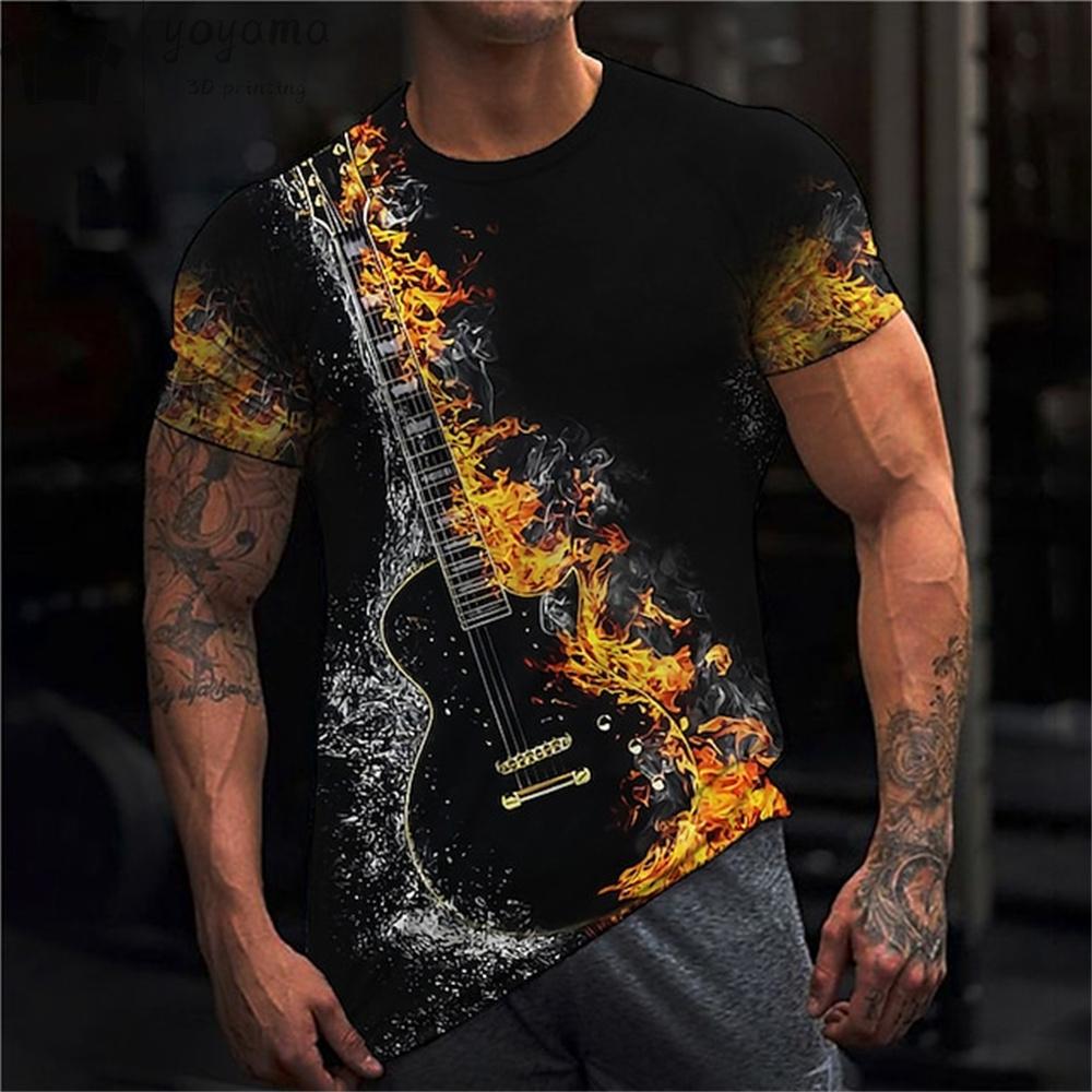 Rock Guitar Print Clothes Men Vintage Clothes Men's Summer Clothes Oversized T Shirt Men Short Sleeve Tee Guitar Graphic Tee Men