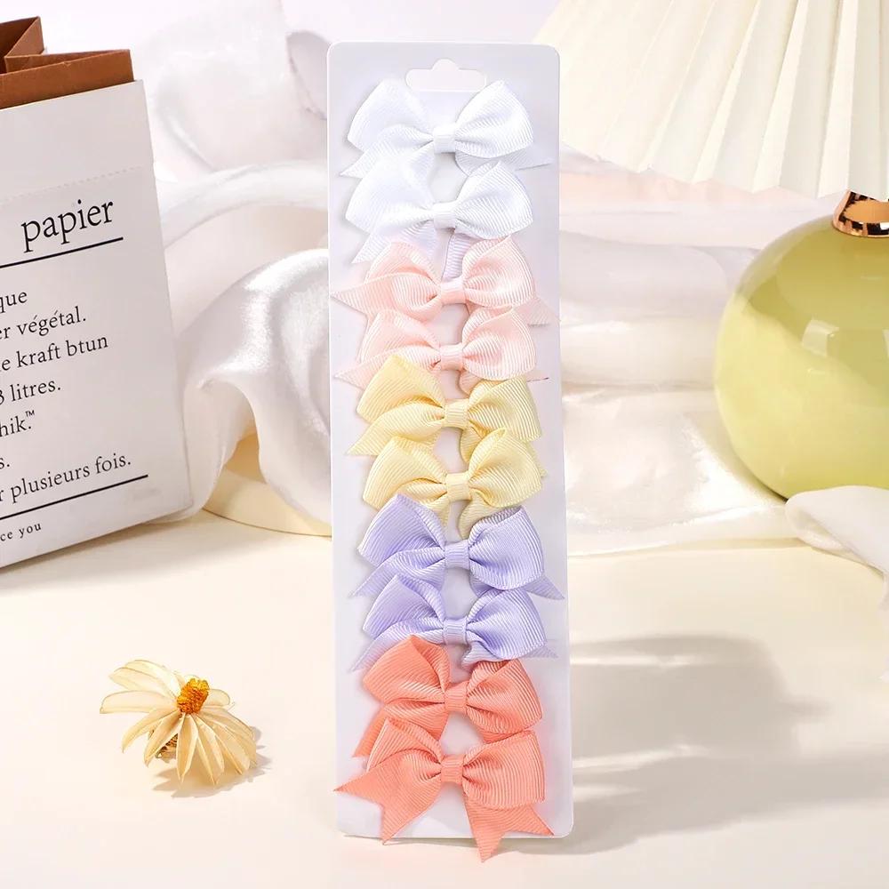 BABY BOWS 10Pcs/set Solid BB Hair Clips for Girls Ribbon Bowknots Boutique Barrettes Hairpins Headwear Kids Hair Accessories