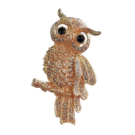 Broșă Formă Bufniță Strălucitoare Strassuri Incrustate Ac Metalic cu Ornament Ochi Negru Accesoriu Compact Portabil Jachete Genți Pălării Bijuterii Cadou