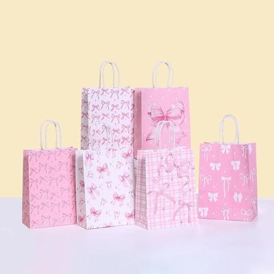 12Pcs Durable Sweet Gift Packing Bag Paper Pink Bow Candy Cookie Bags Thickened Portable Party Favor Bags Valentine's Day
