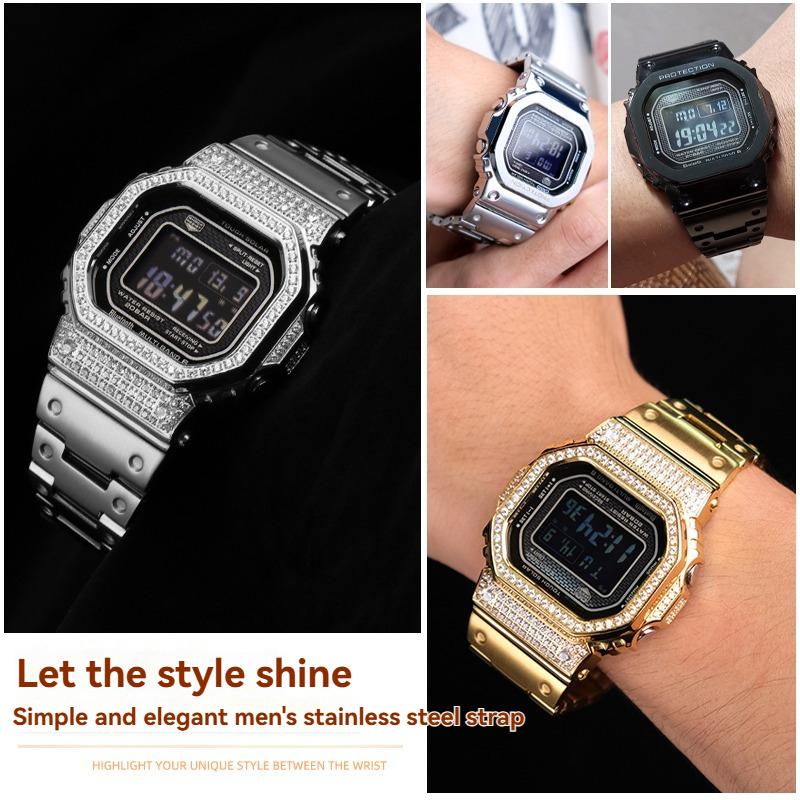 Edelstahl Mod Kit für CASIO G-SHOCK GMW-B5000 – Metalllünettengehäuse Vollmetallarmband für 3459 gmwb5000, Herren-Uhrenarmband