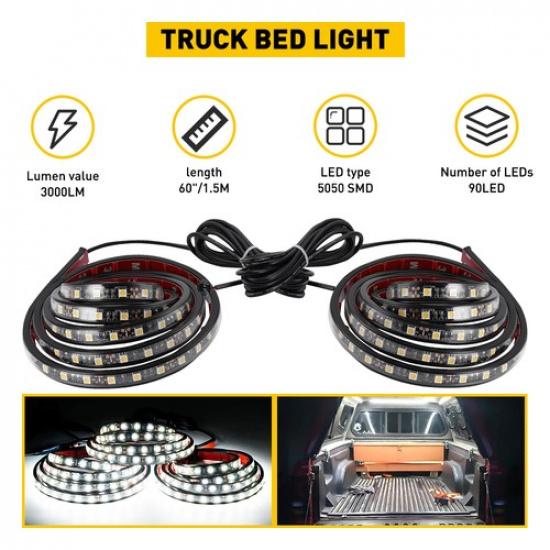 

2x 60 White LED Cargo Bed Light Bar Van Pickup Truck Lighting Strip For ford EA