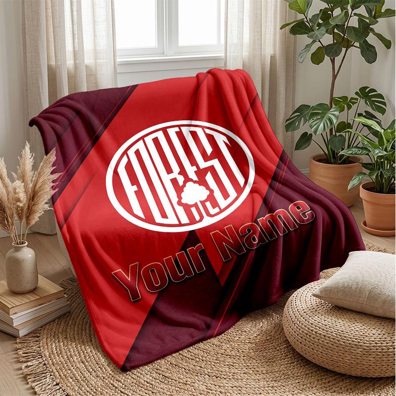 Coperta in Flanella Nottingham Forest FC con Testo Nome Personalizzato Logo Calcio Coperta in Pile Personalizzata Regalo Speciale per Divano Camera da Letto Casa