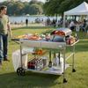 Outdoor Grill Cart, 925 x 595 x 25mm Tabletop Size Grilling Table, Movable Outdoor Cooking Table with 4 Spice Containers, Wheels, Lids, Hooks, BBQ