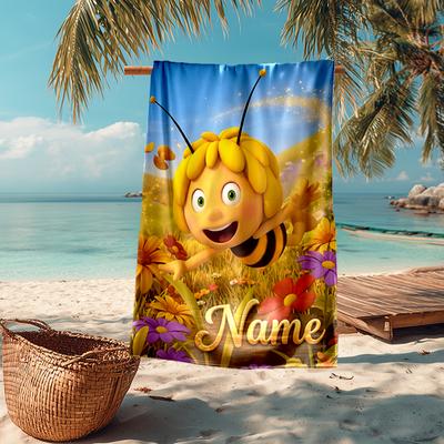 Custom Name Ultra-Soft Beach Towel with Maya the Bee Theme,Ideal for Pool - Camping, Diving - Perfect Travel Essential, Vibrant Beach Towel.