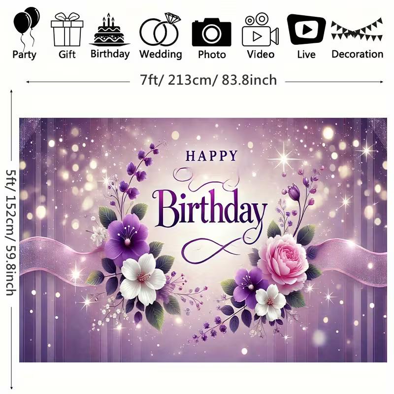 2D Large Purple Birthday Banner Yard Sign Glitter Flower Outdoor Birthday Party Supplies