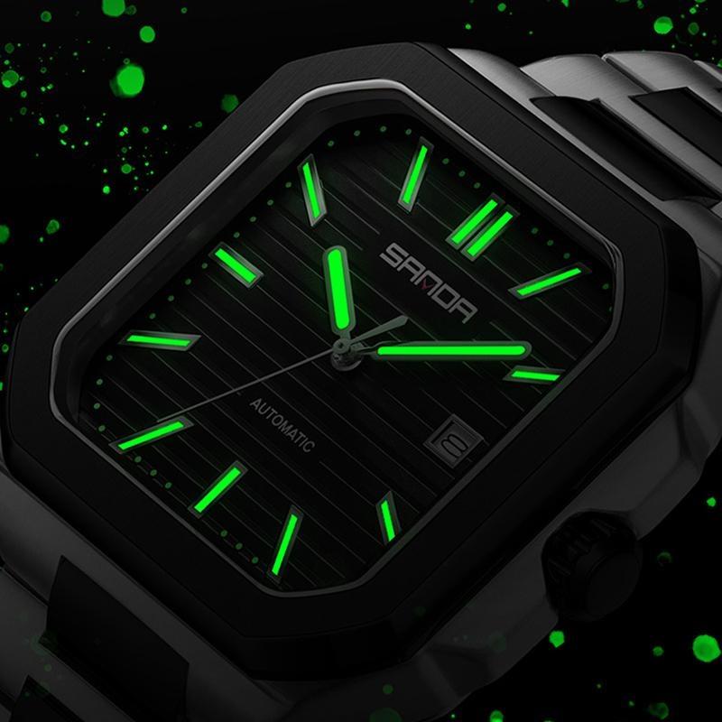 Men's Mechanical Square Watch Waterproof Calendar Solid Steel Strip Leisure Business Mechanical Watch